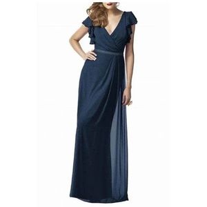 Dessy Collection NWT Lux Shimmer Flutter Sleeve Midnight Gold Dress Size 0